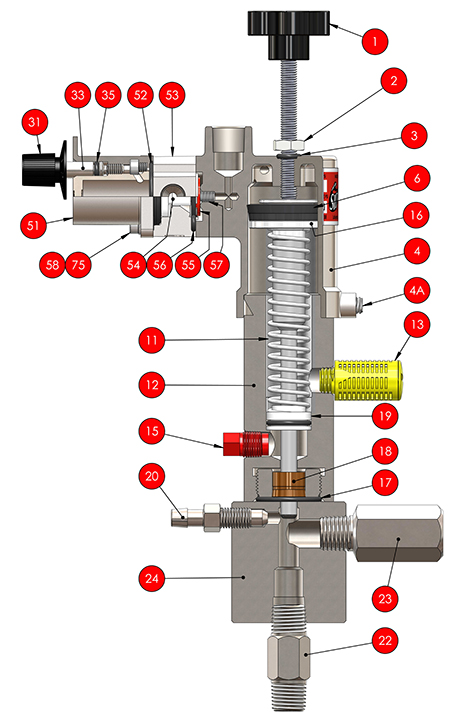 numbered cutaway diagram of Sidewinder model 42D/62F/82D pneumatic chemical injection pump