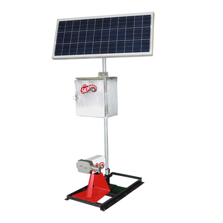Solar pump on stand with Solar panel and control box mounted to skid